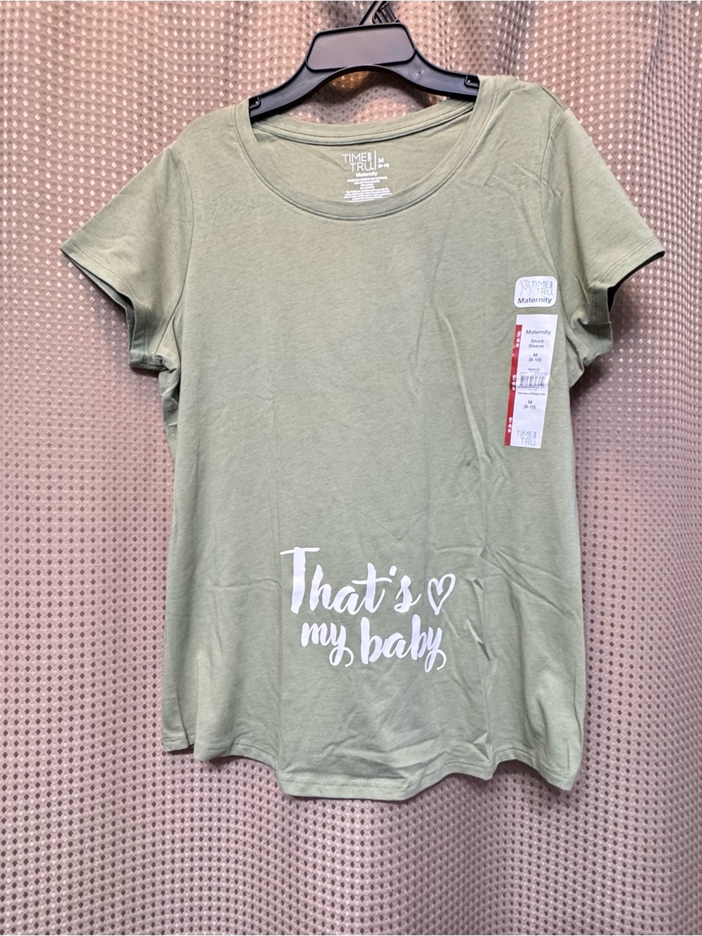 Time and Tru Olive Green Maternity Tee with 'That's My Baby' Script